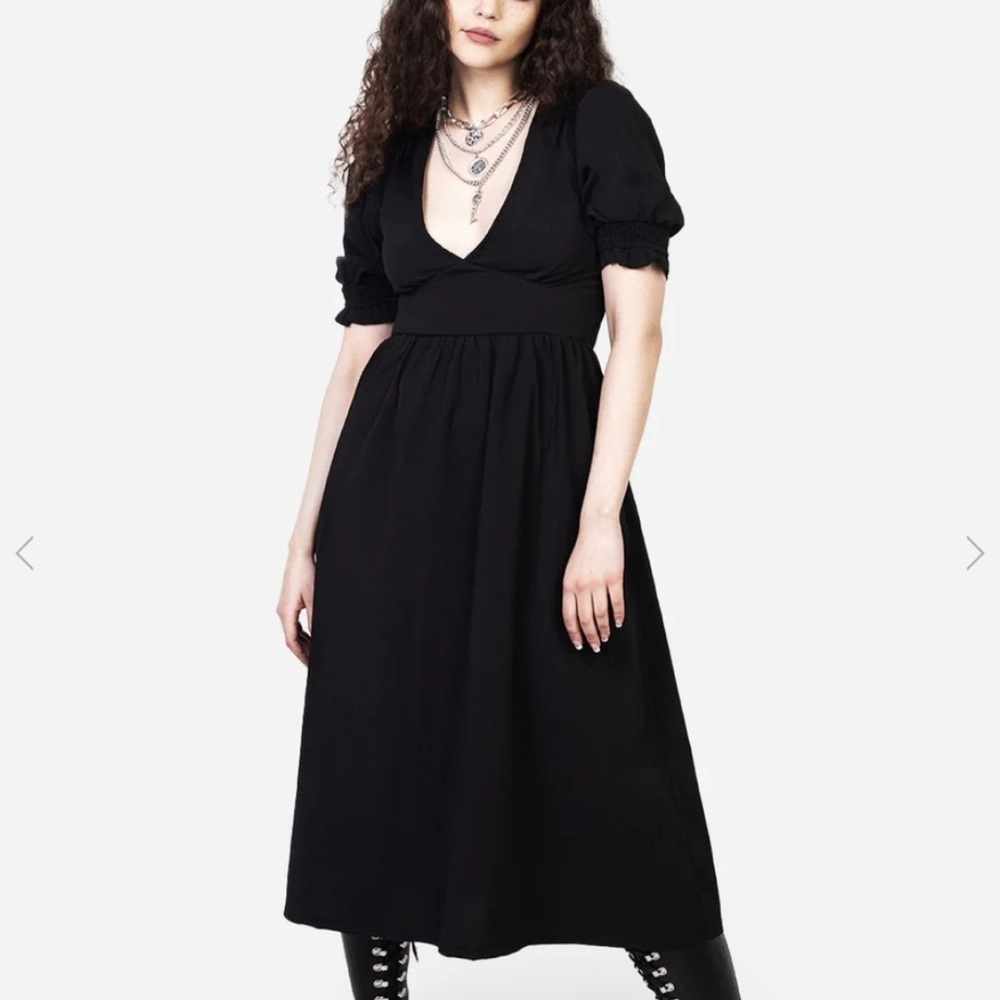 Black Puff-Sleeve Midi Dress - Women